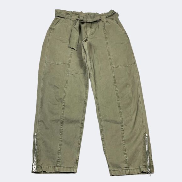 BlankNYC Belted Paperbag Pants Green Utility Casual Boho Zip Ankle Trousers 28 6 - Picture 1 of 13